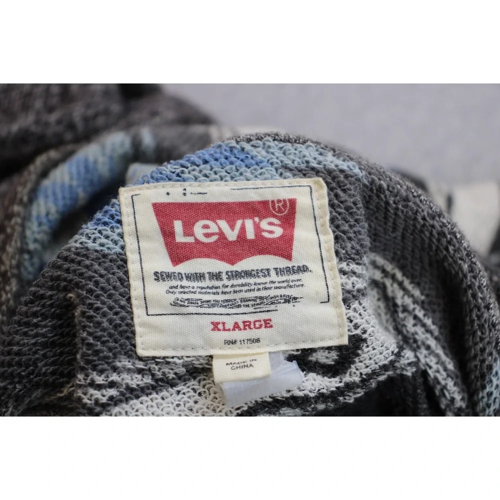 Levis Sweater Jacket Mens XL Gray Heathered Cotton Blend Hooded Button-Front